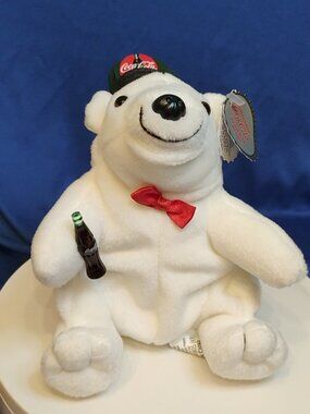 1997 Collectible Coca Cola Bean Bag Plush Polar Bear in Drivers Cap #0140